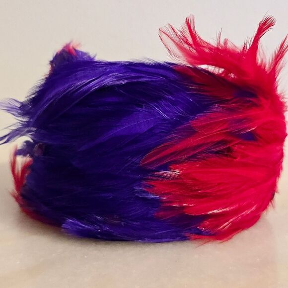 Vintage Handcrafted Assimetrical Red Purple feather fascinator hat headband - Picture 3 of 9